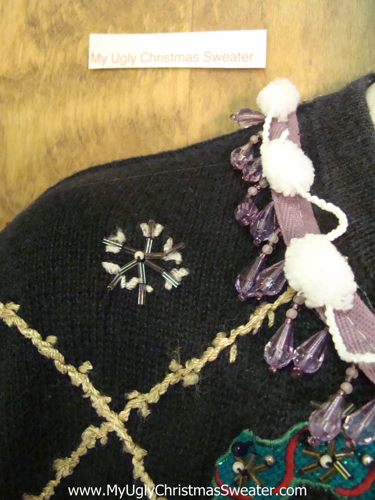 Awesome Ugly Christmas Sweater Cardigan with Purple Bling Fringe