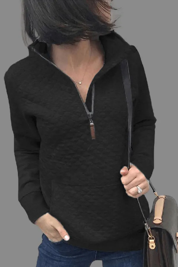 Dunnmall Fashion Solid Color Zipper Sweatshirt
