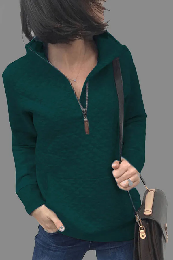 Dunnmall Fashion Solid Color Zipper Sweatshirt