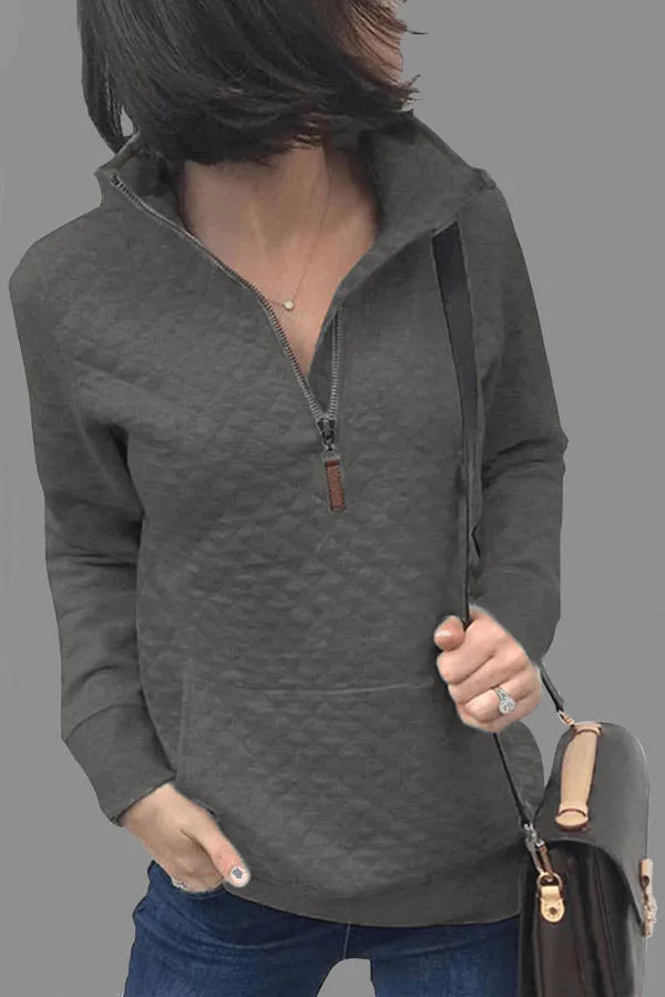 Dunnmall Fashion Solid Color Zipper Sweatshirt