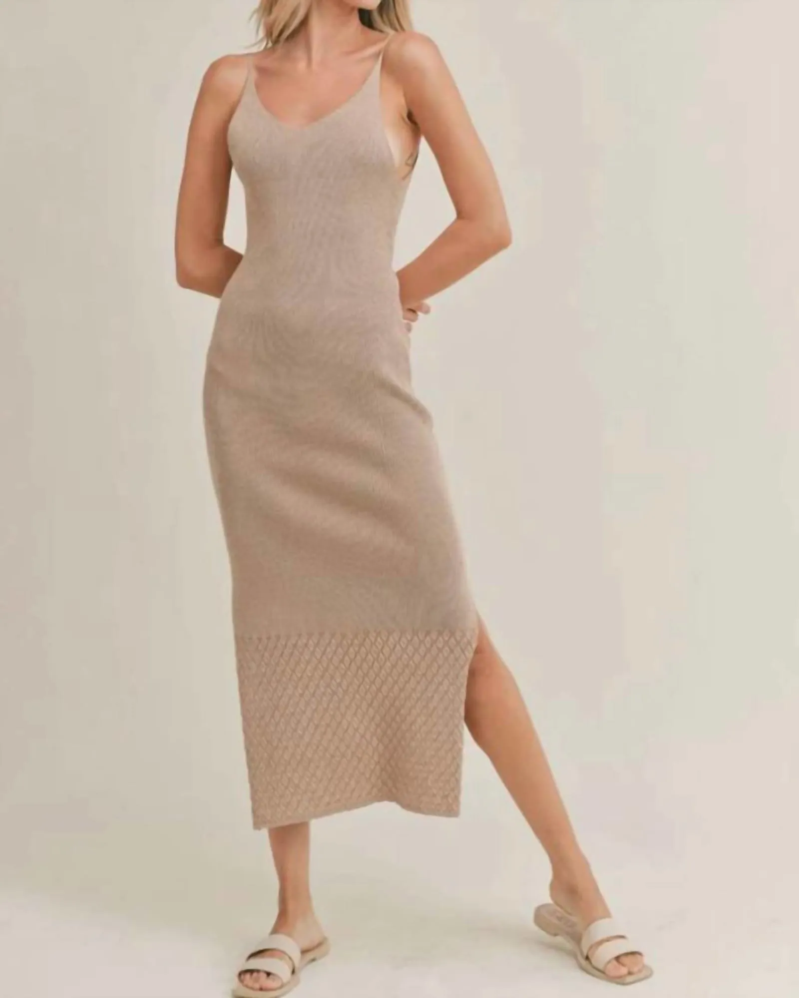 Kimberley Knit Midi Dress in Beige | Beige