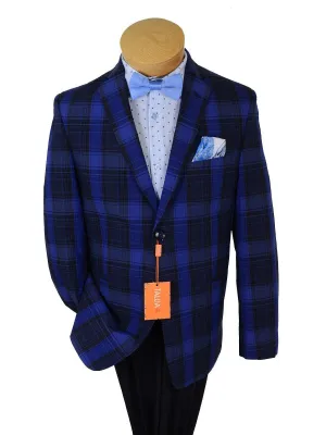 Tallia Orange 19053 100% Cotton Boy's Sport Coat - Plaid- Blue, 2-Button Single Breasted