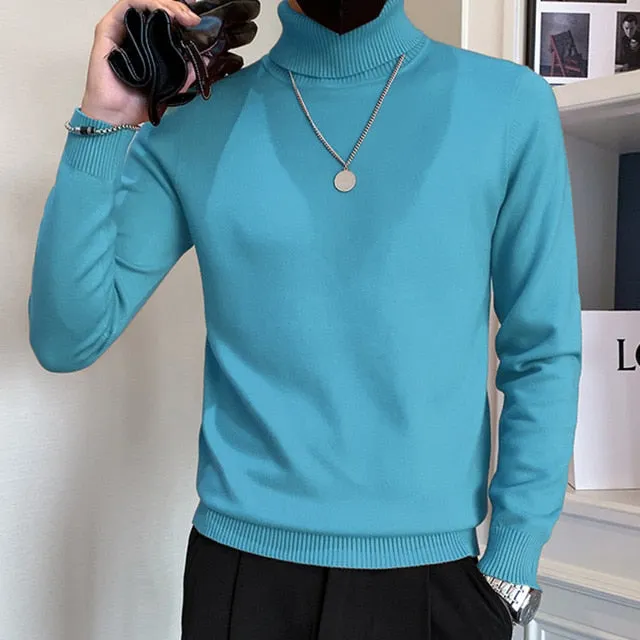 Turtleneck Solid Long Sleeved Sweater